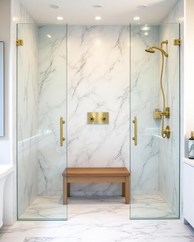 Luxury accessible master bathroom with zero-entry shower and architectural grab bars in Carson, CA