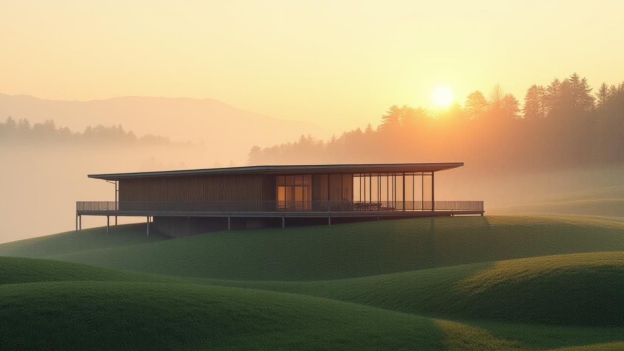 Breathtaking country house architectural concept at dawn