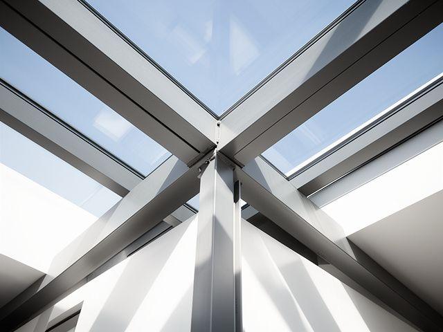 Living room with exposed timber beams