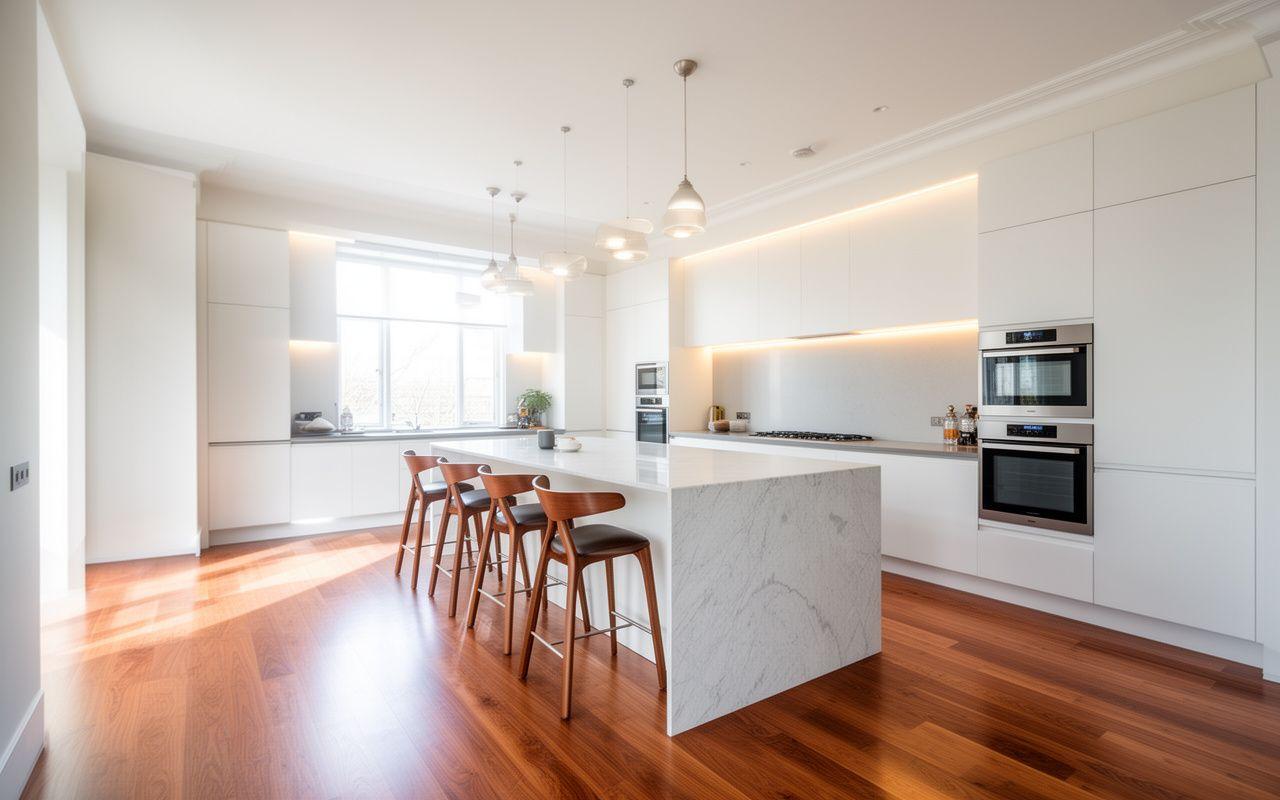 Farmhouse kitchen with a large soapstone island