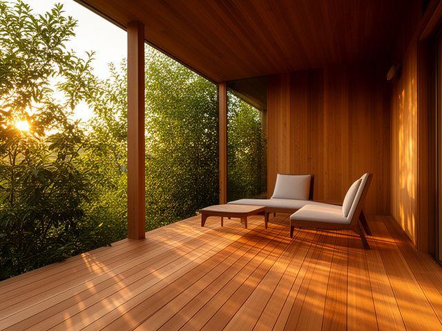 Modern wraparound porch with cedar decking